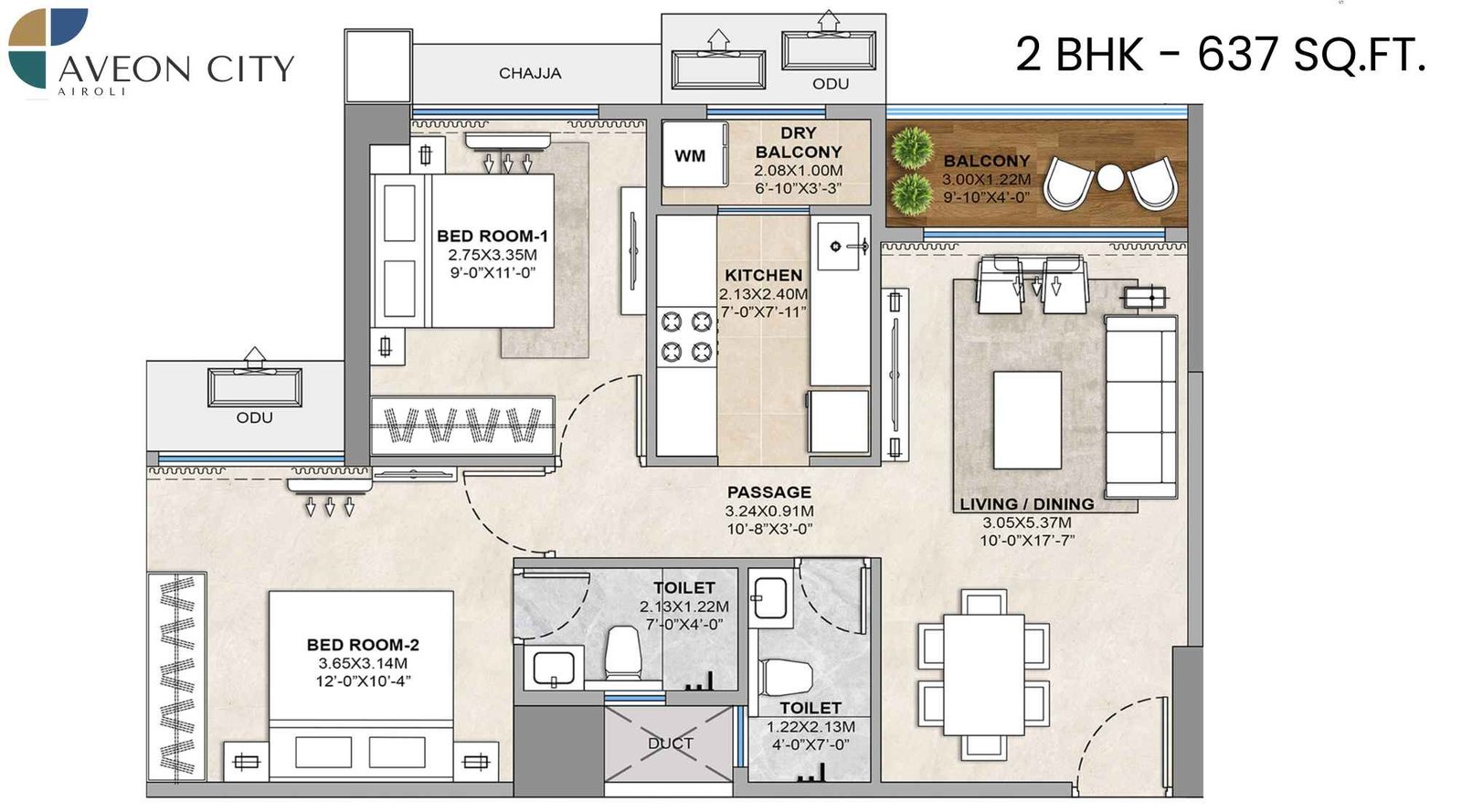 Balaji-Tricity-Delta-Aveon-City-Floor-Plan-2-BHK-637-Sqft