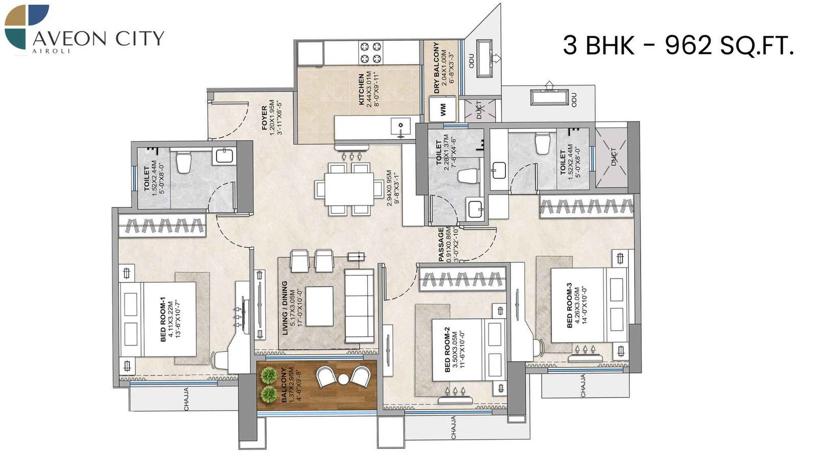 Balaji-Tricity-Delta-Aveon-City-Floor-Plan-3-BHK-962-Sqft